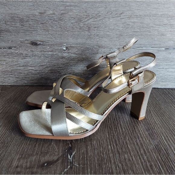 Vintage 90s Rampage Champagne Fabric Strappy Heels Size 9M - Picture 4 of 8
